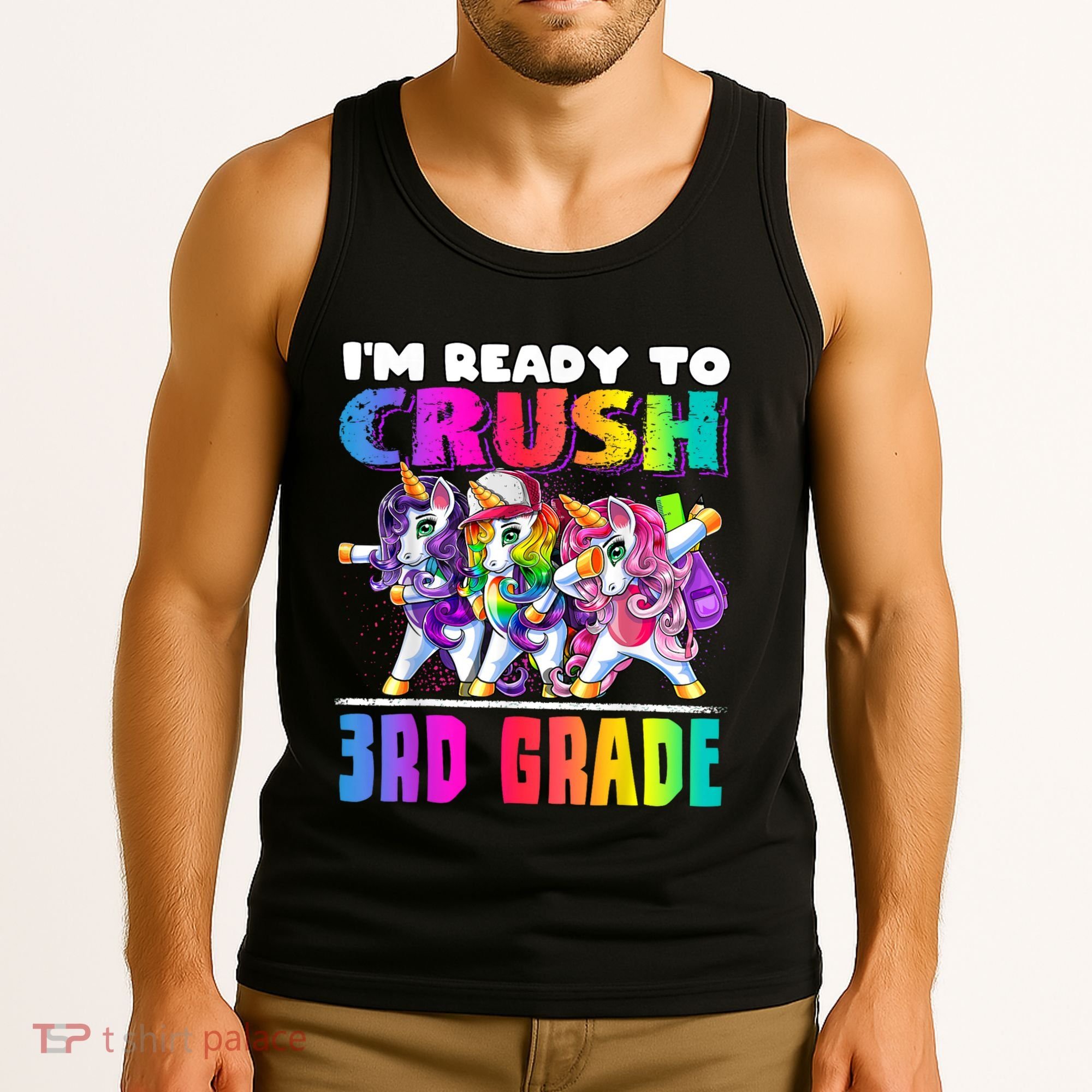 Crush 3rd Grade Dabbing Unicorn Back To School Backpack Girl Tank Top