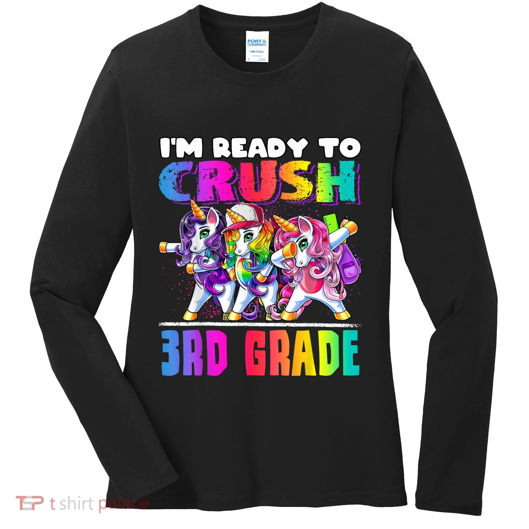 Crush 3rd Grade Dabbing Unicorn Back To School Backpack Girl Women's Long Sleeve Shirt