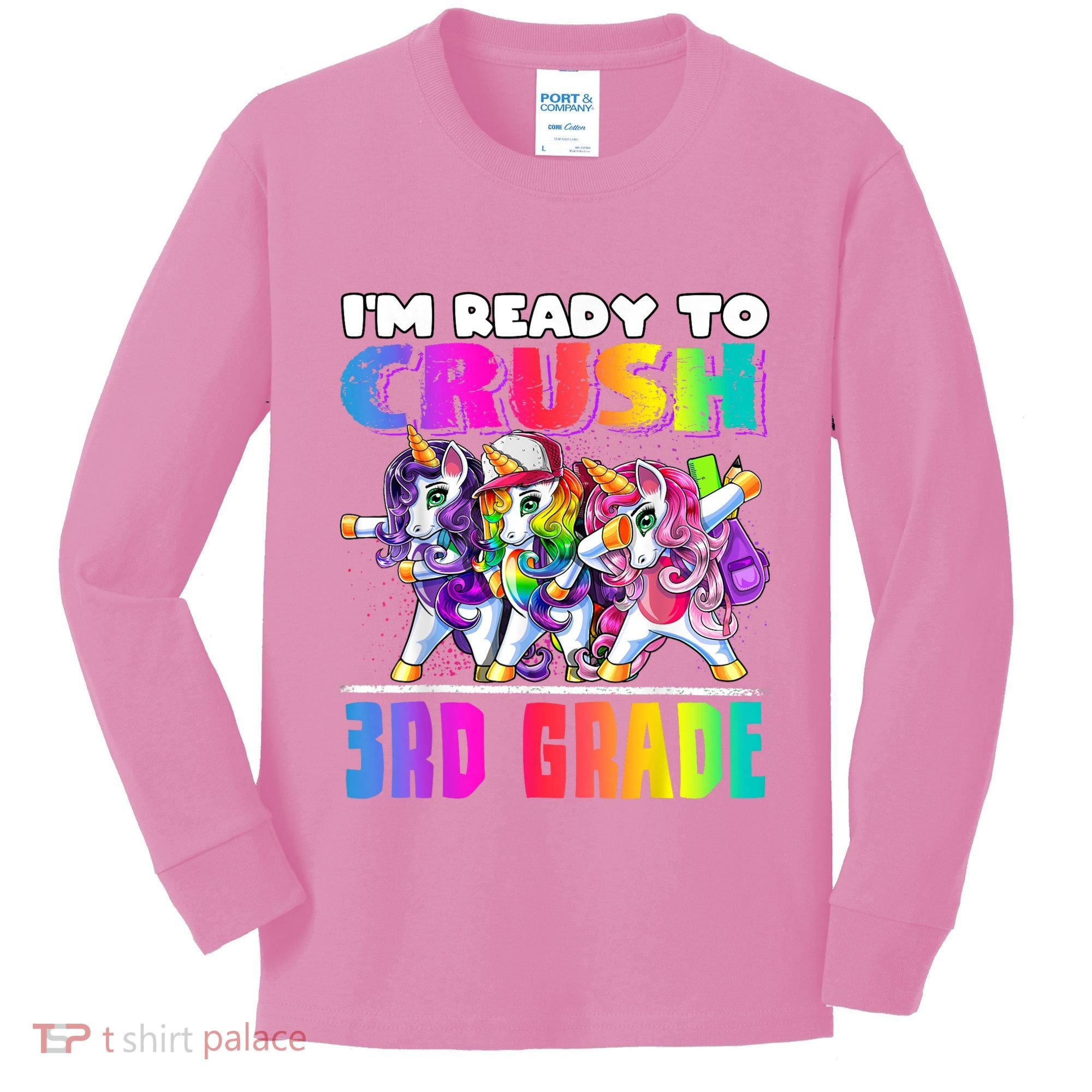 Crush 3rd Grade Dabbing Unicorn Back To School Backpack Girl Kids Long Sleeve Shirt