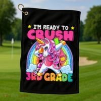Crush 3rd Grade Dabbing Unicorn Back To School Gift Golf Towel thumb 1