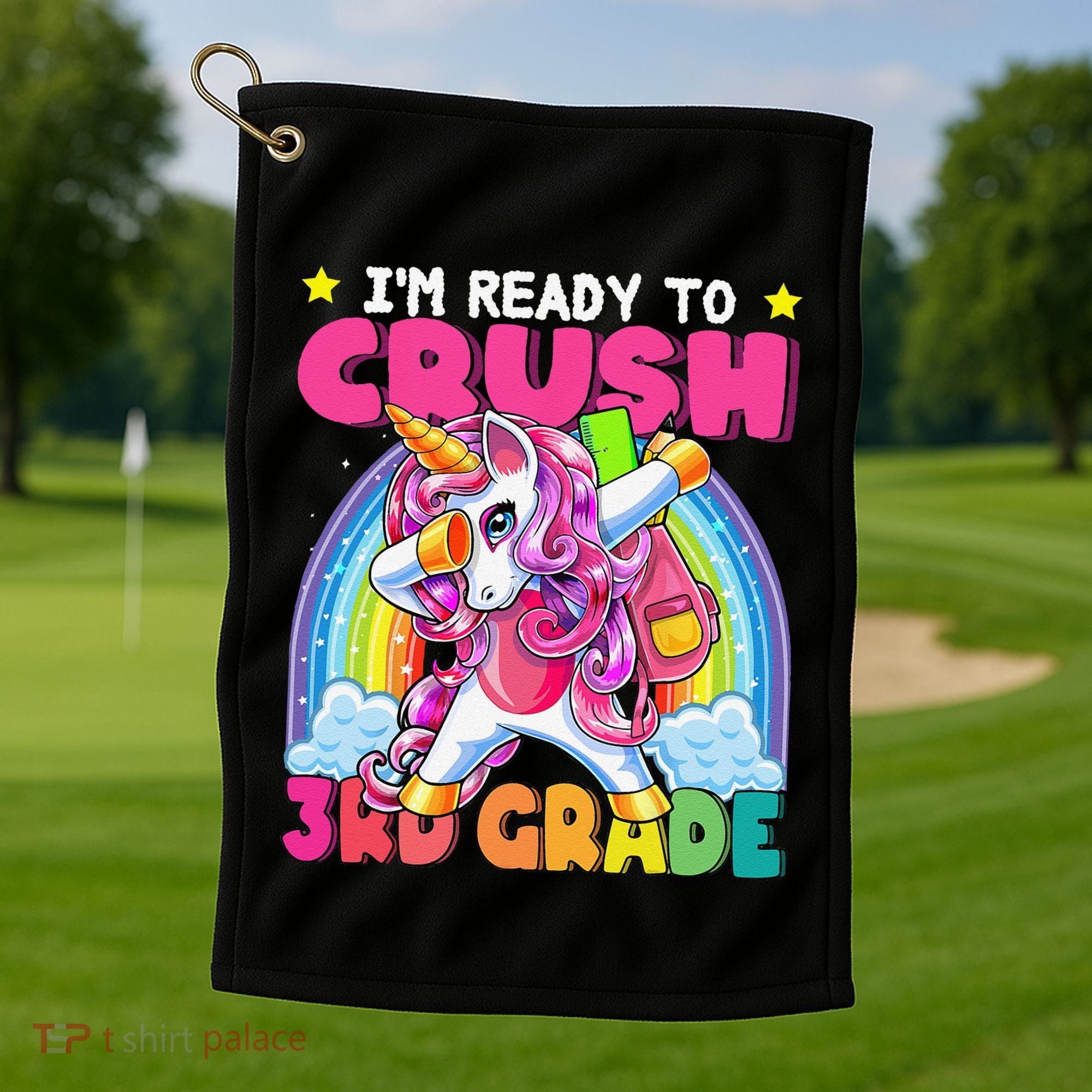 Crush 3rd Grade Dabbing Unicorn Back To School Gift Golf Towel
