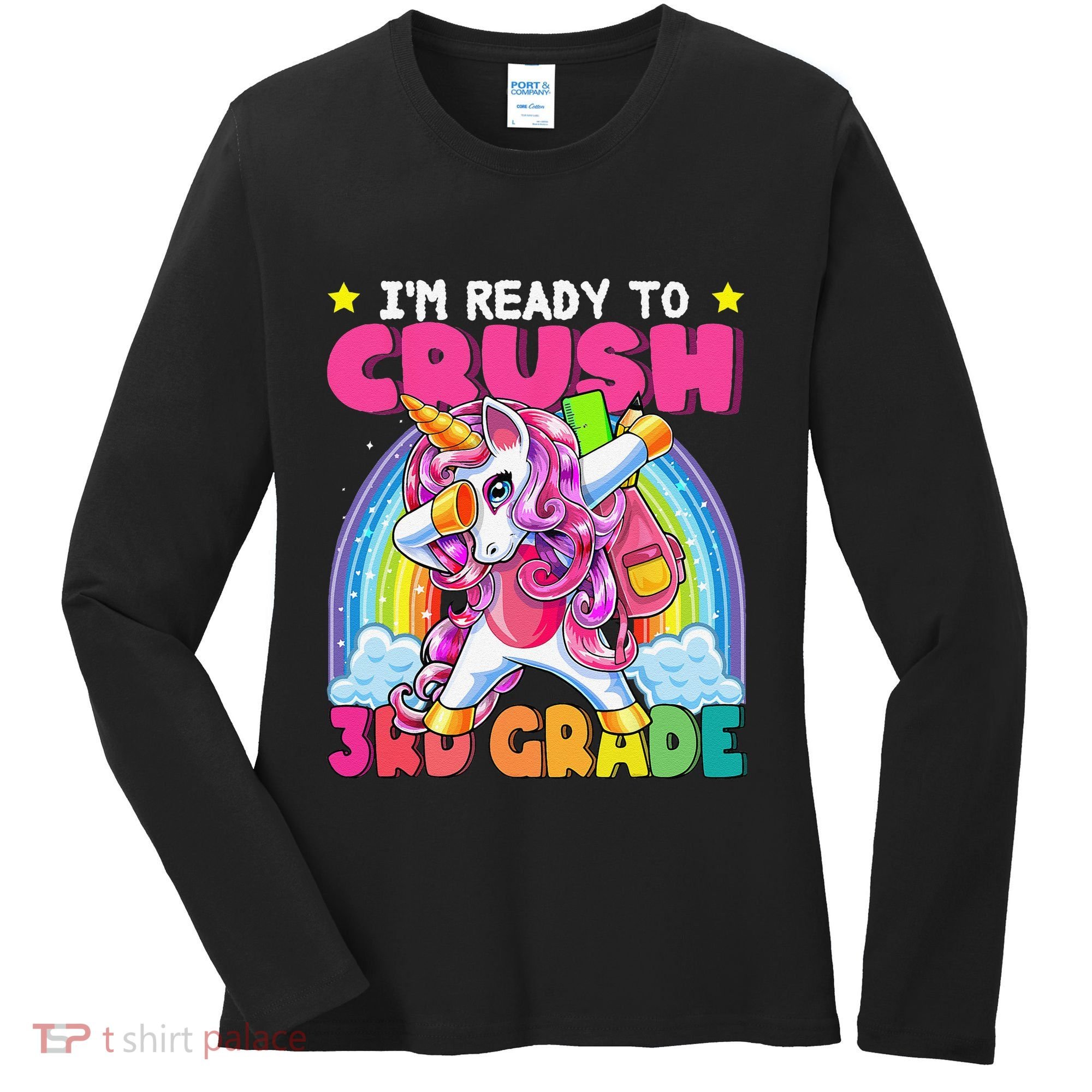 Crush 3rd Grade Dabbing Unicorn Back To School Gift Women's Long Sleeve Shirt