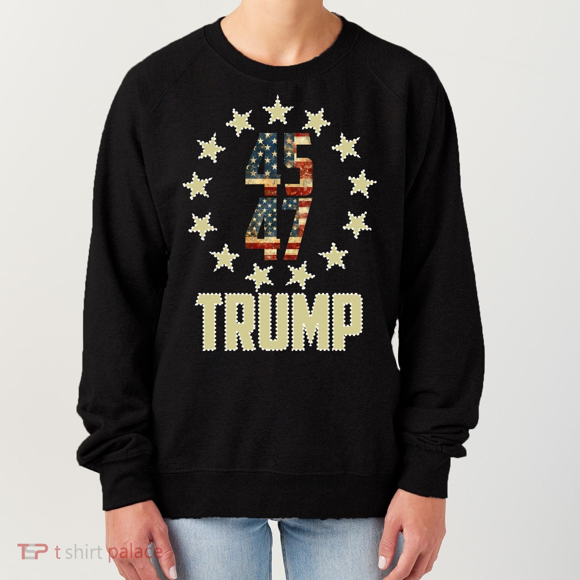 Classic 45 47 Trump American Flag Women's Sweatshirt