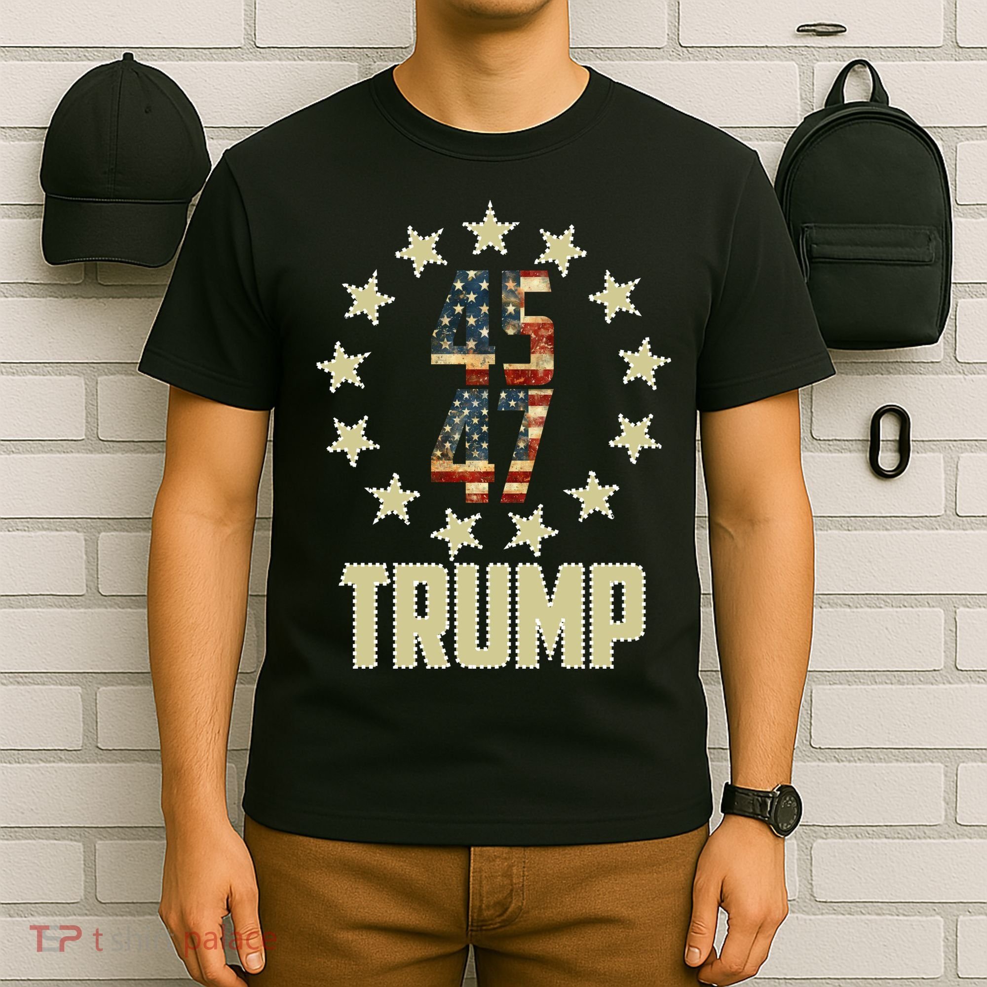 Classic 45 47 Trump American Flag T-Shirt