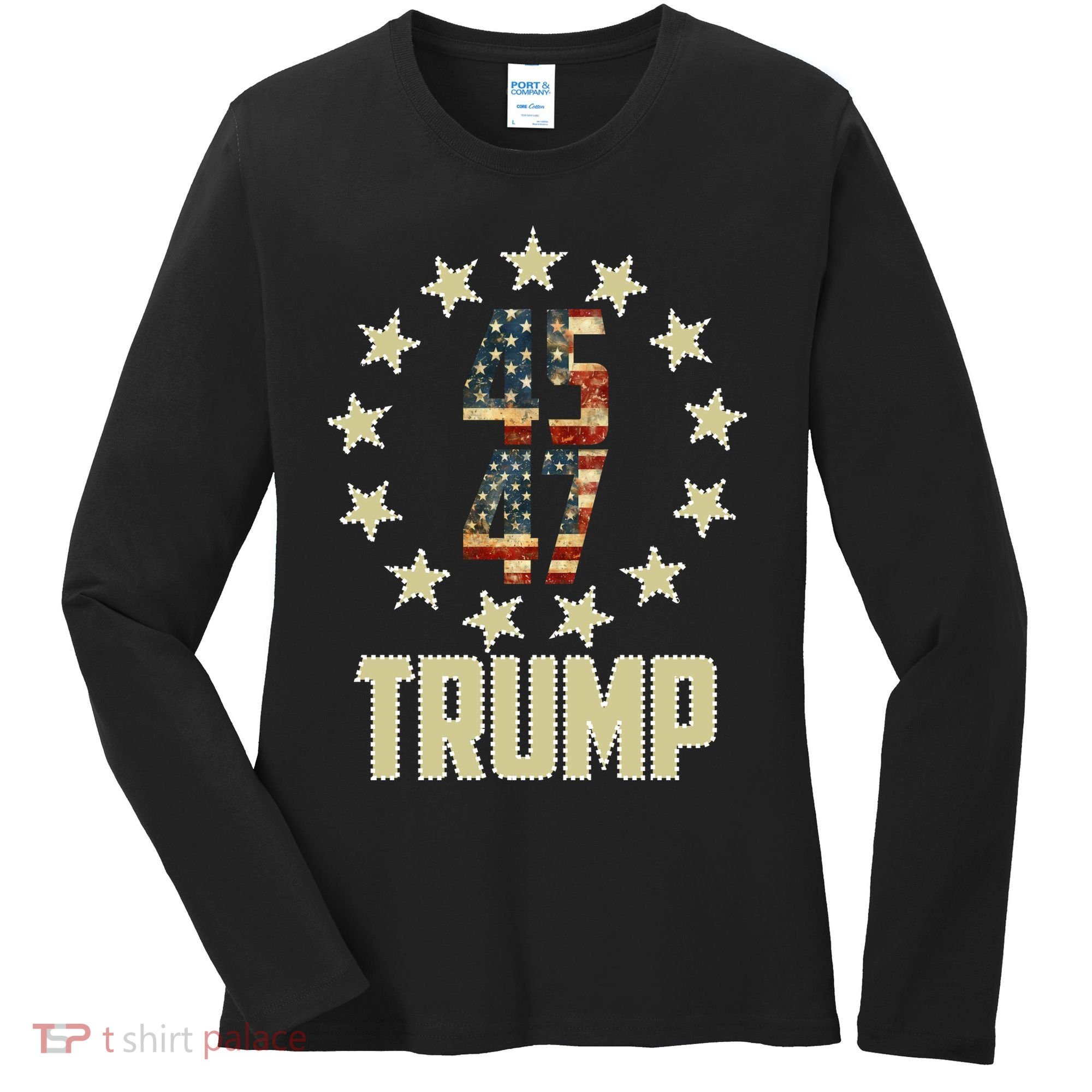 Classic 45 47 Trump American Flag Women's Long Sleeve Shirt