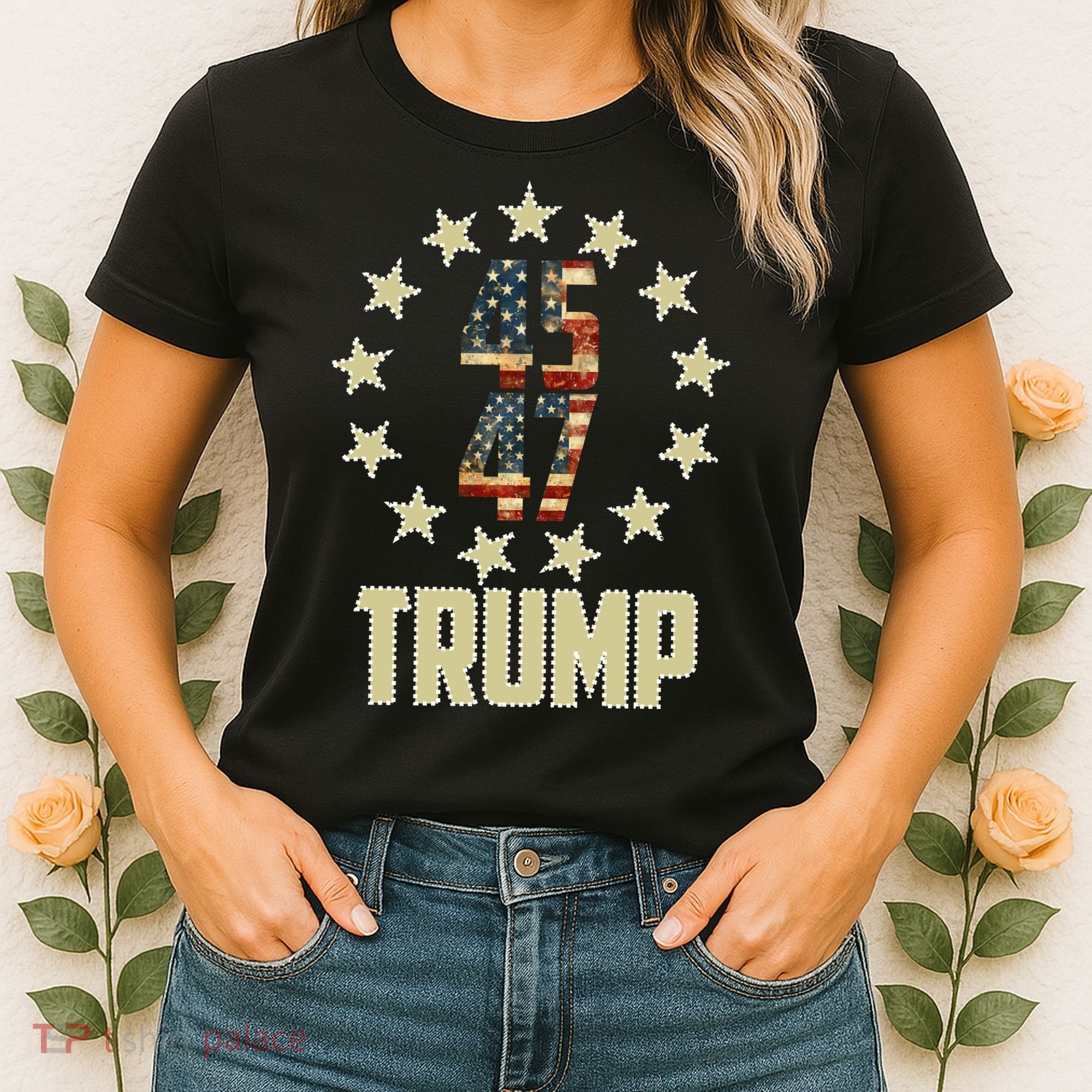 Classic 45 47 Trump American Flag Women's T-Shirt