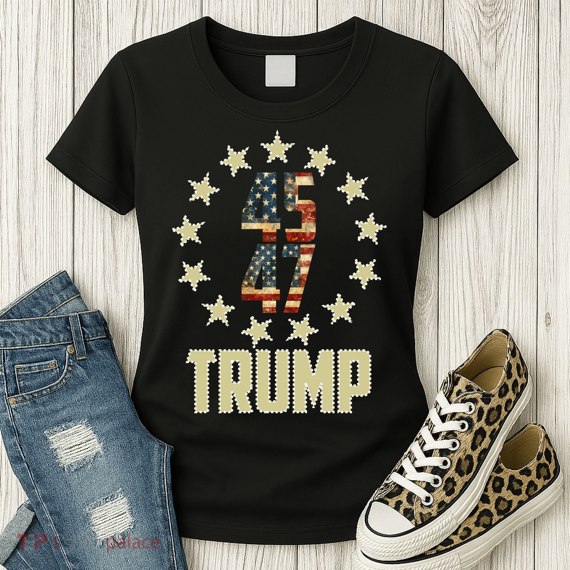 Classic 45 47 Trump American Flag Women's T-Shirt