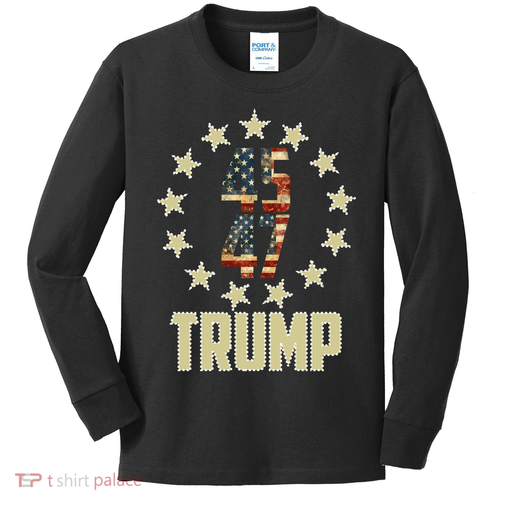 Classic 45 47 Trump American Flag Kids Long Sleeve Shirt