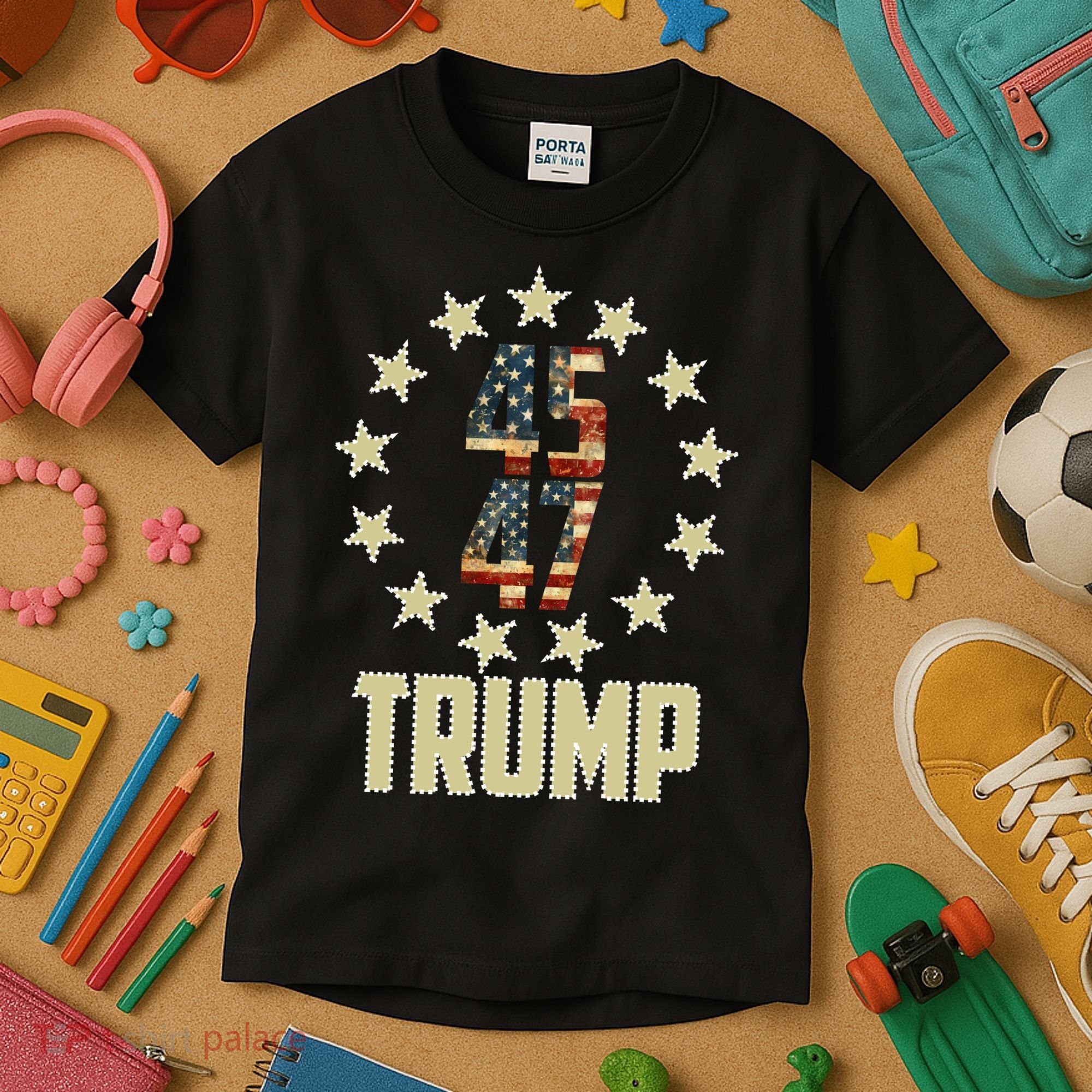 Classic 45 47 Trump American Flag Kids T-Shirt