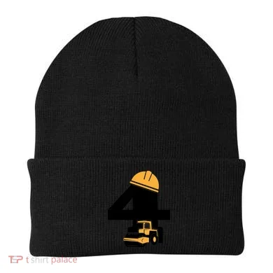 4th Birthday Construction Gift For Birthday Boy Beanie