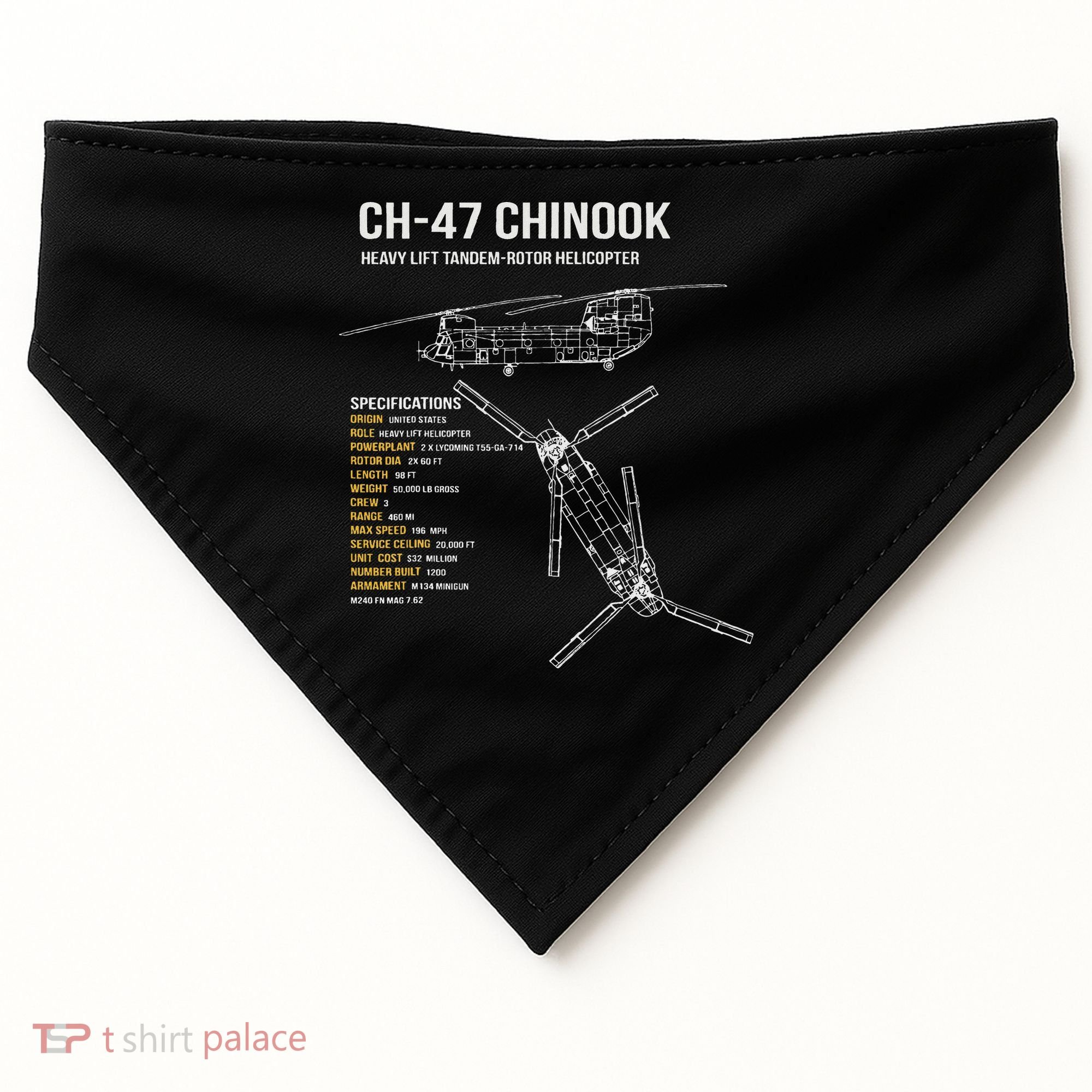 Ch 47 Chinook Helicopter USA-Made Doggie Bandana