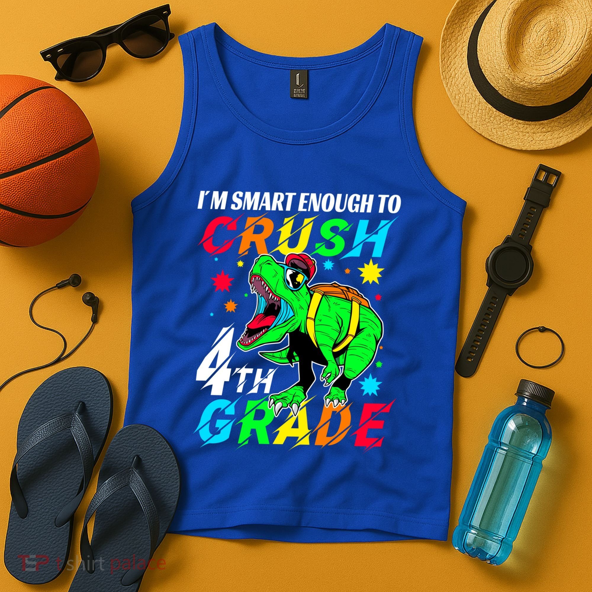 Crush 4Th Grade Smart Dinosaur First Day Of Fourth Grade Gift Tank Top