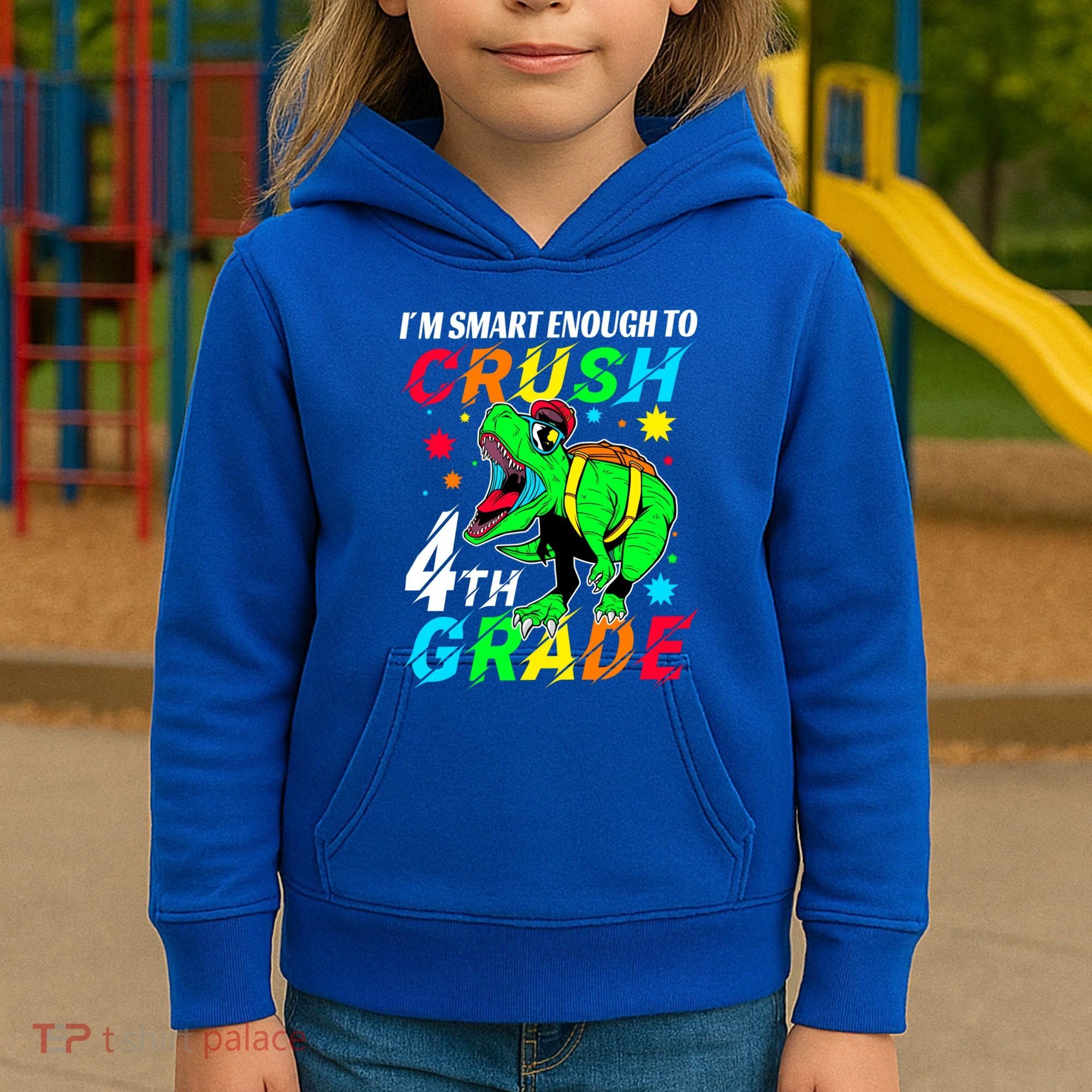 Crush 4Th Grade Smart Dinosaur First Day Of Fourth Grade Gift Kids Hoodie