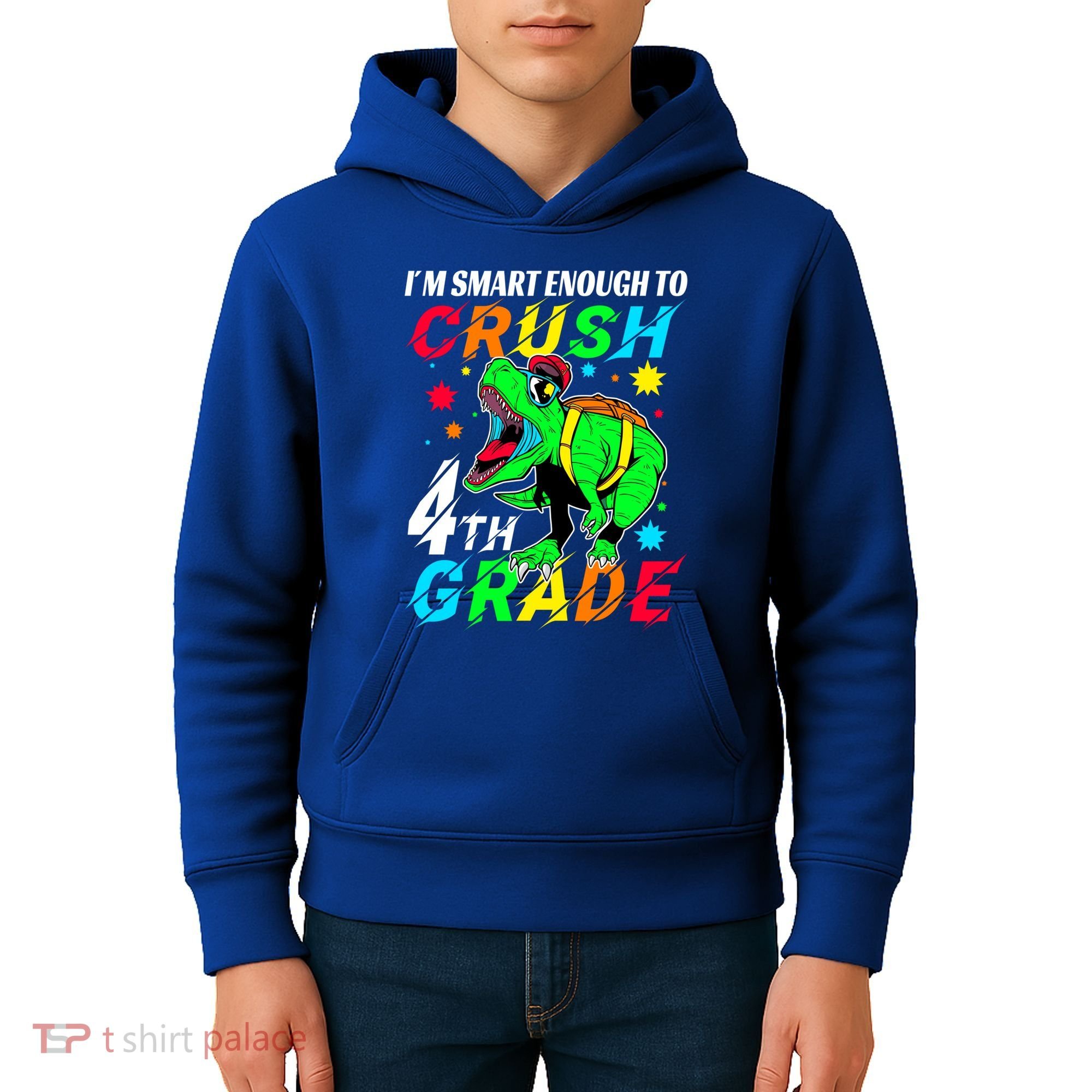 Crush 4Th Grade Smart Dinosaur First Day Of Fourth Grade Gift Kids Hoodie