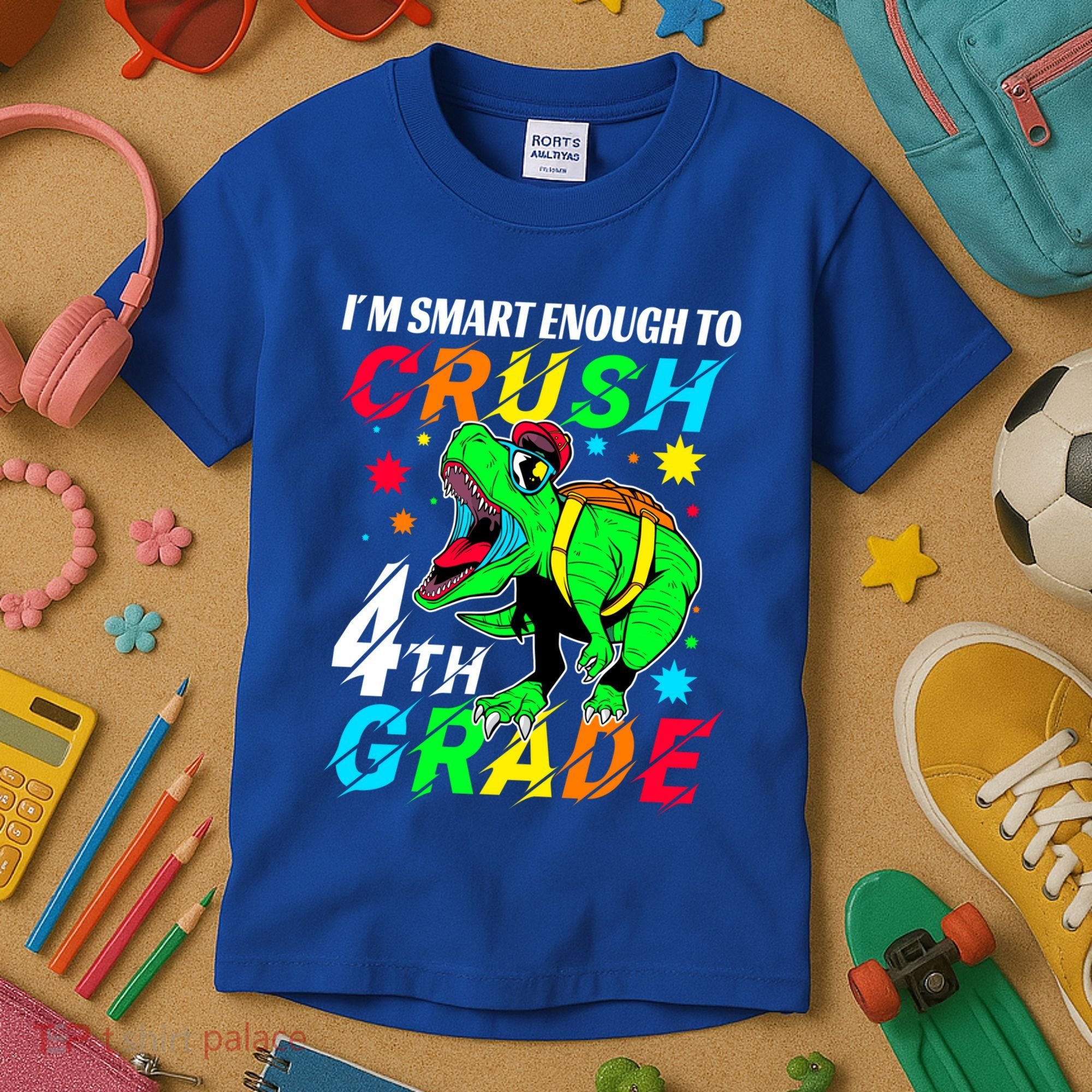 Crush 4Th Grade Smart Dinosaur First Day Of Fourth Grade Gift Kids T-Shirt