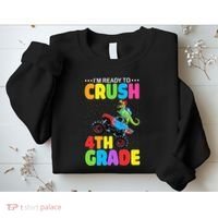 Crush 4th Grade Dinosaur Monster Truck Back to School Sweatshirt thumb 2