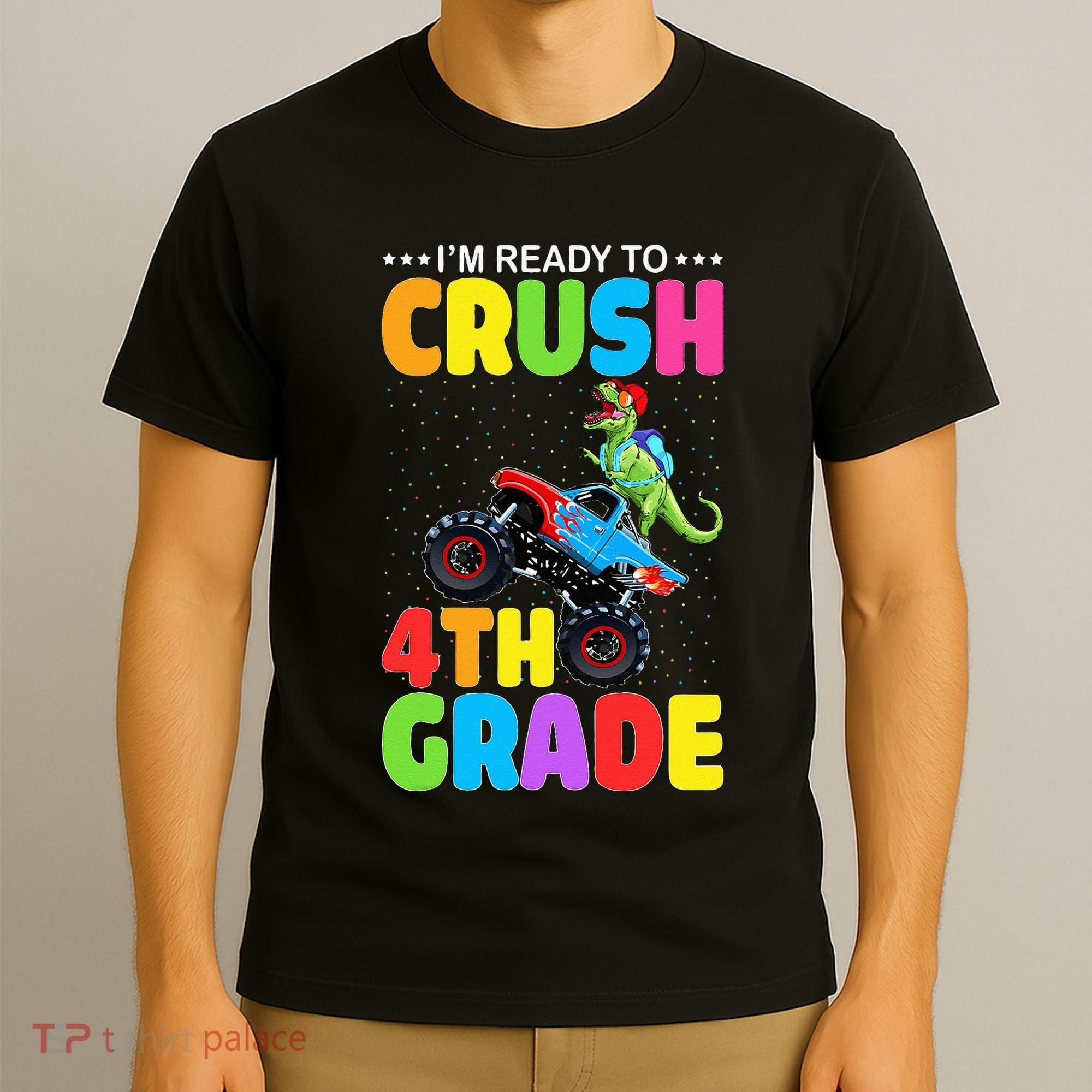 Crush 4th Grade Dinosaur Monster Truck Back to School T-Shirt