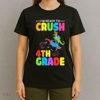 Crush 4th Grade Dinosaur Monster Truck Back to School T-Shirt thumb 4