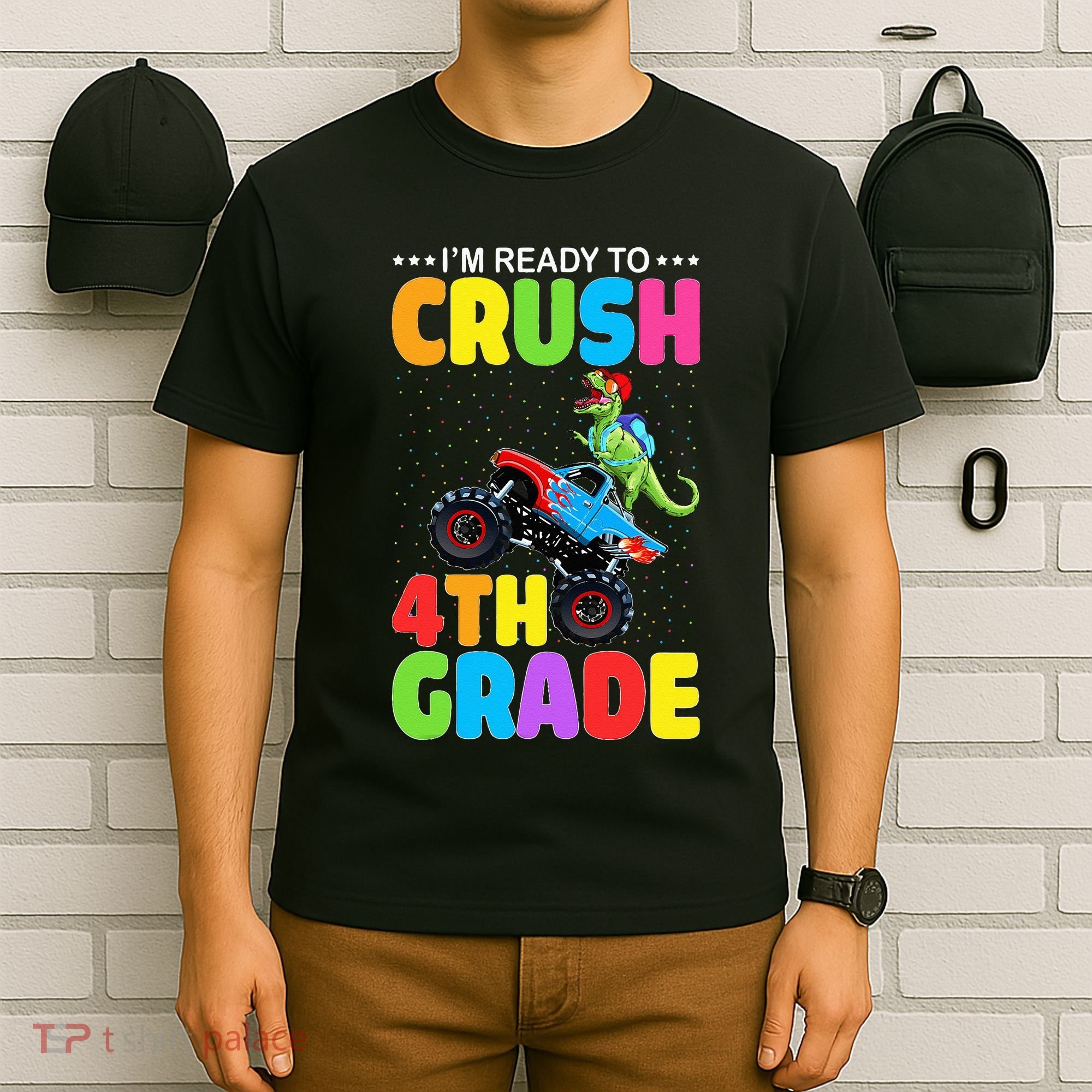 Crush 4th Grade Dinosaur Monster Truck Back to School T-Shirt