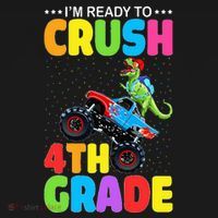 Crush 4th Grade Dinosaur Monster Truck Back to School Women's Hoodie thumb 2
