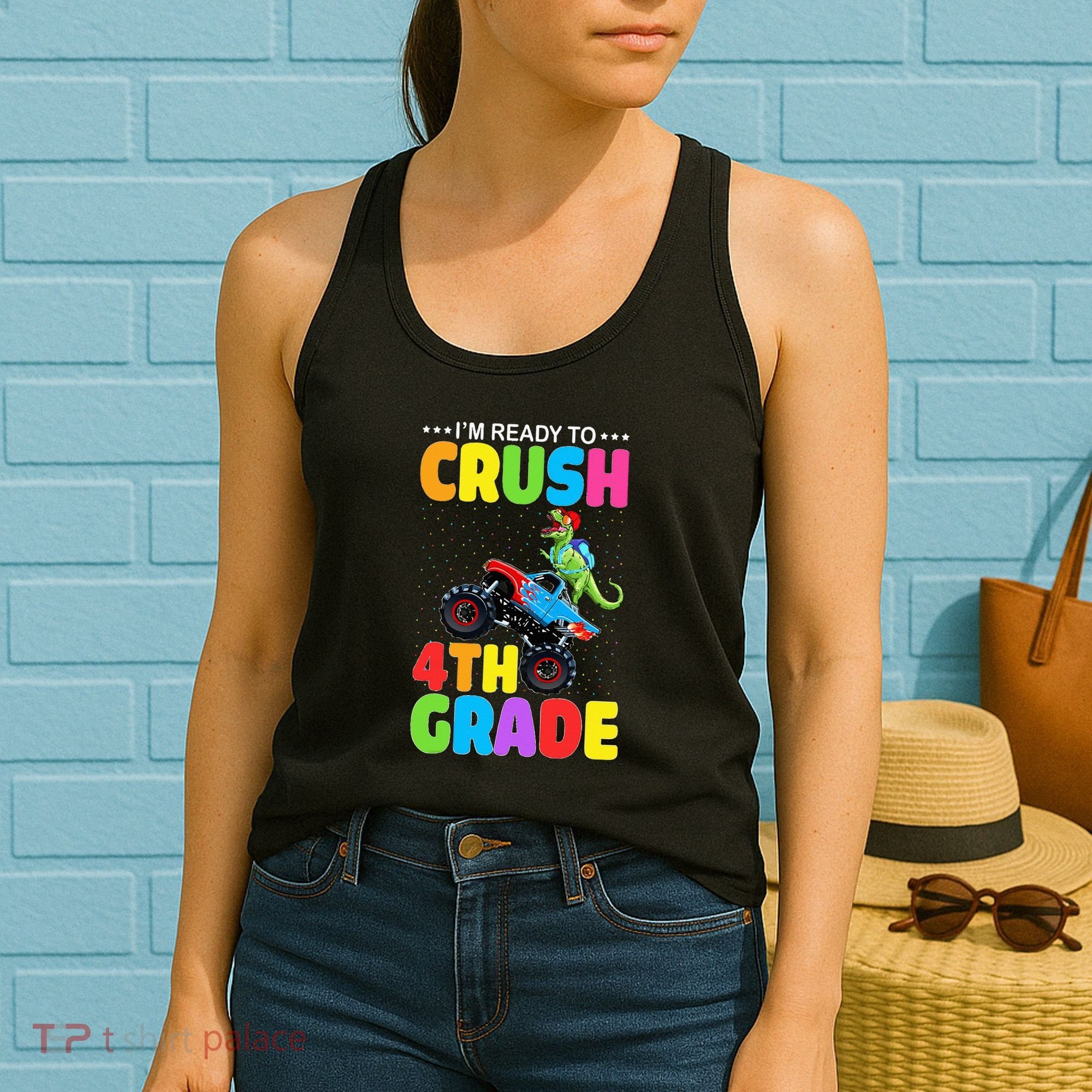 Crush 4th Grade Dinosaur Monster Truck Back to School Women's Tank Top