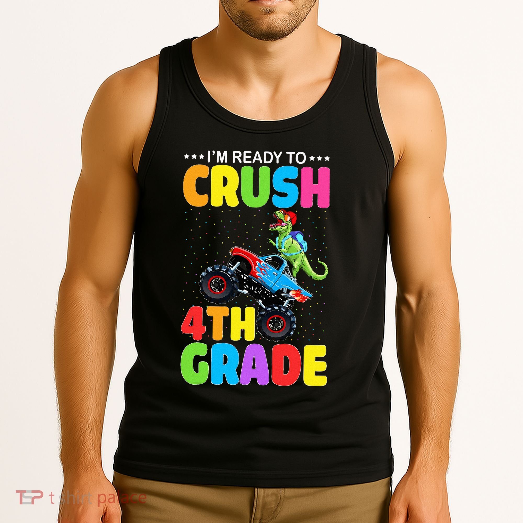 Crush 4th Grade Dinosaur Monster Truck Back to School Tank Top
