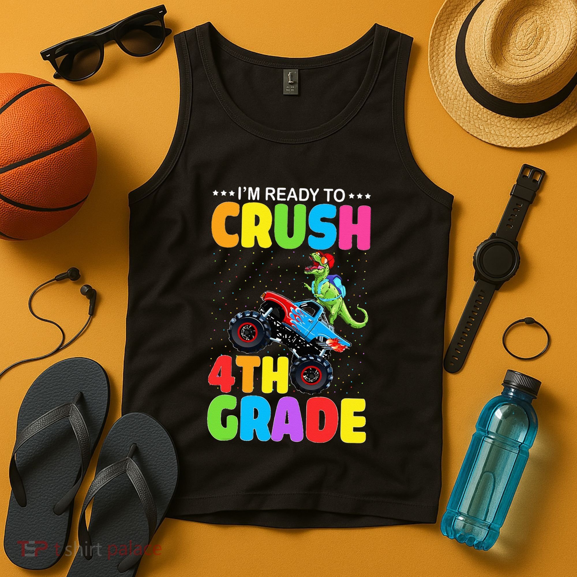 Crush 4th Grade Dinosaur Monster Truck Back to School Tank Top