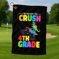 Crush 4th Grade Dinosaur Monster Truck Back to School Golf Towel thumb 1