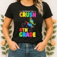 Crush 4th Grade Dinosaur Monster Truck Back to School Women's T-Shirt thumb 2