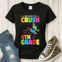 Crush 4th Grade Dinosaur Monster Truck Back to School Women's T-Shirt thumb 3