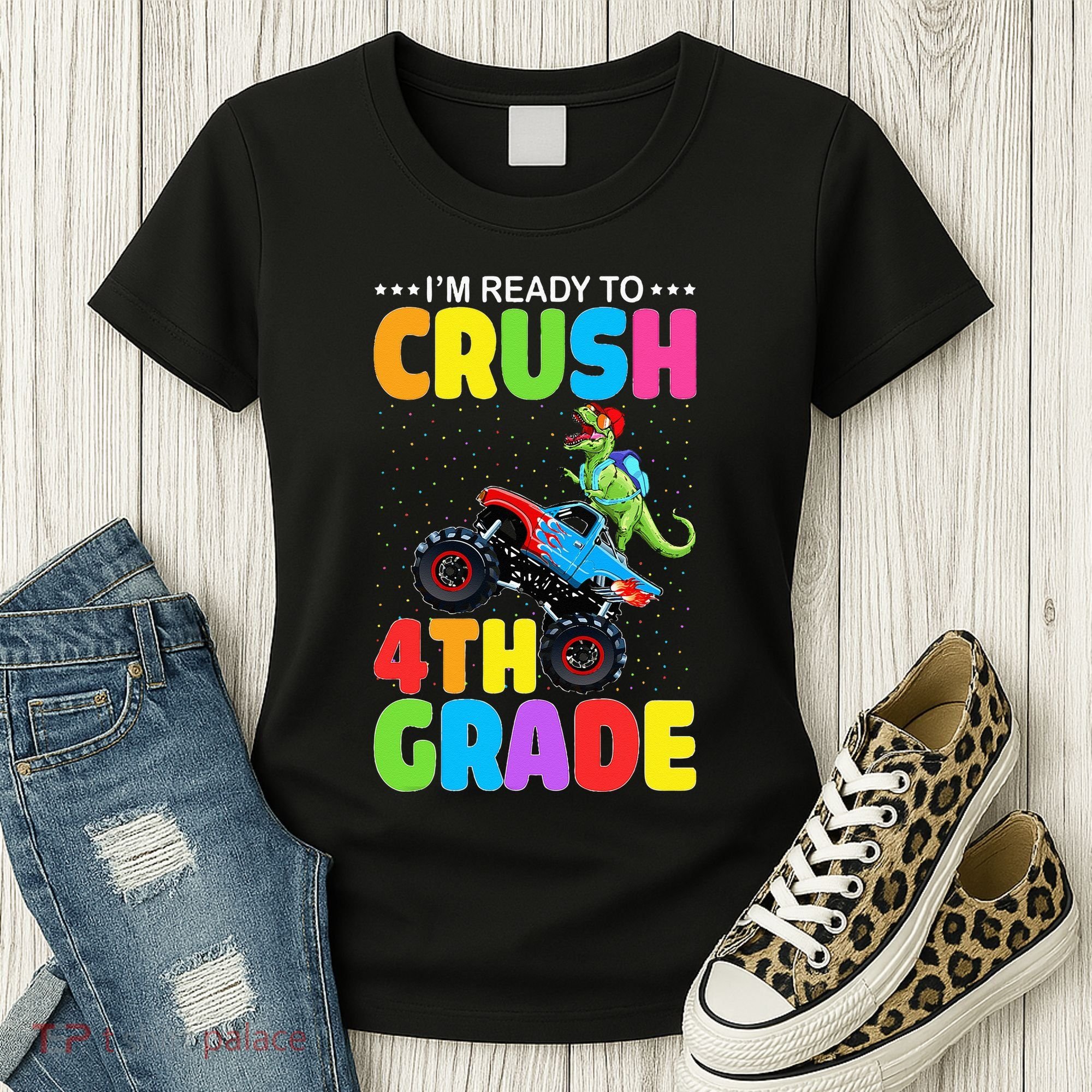 Crush 4th Grade Dinosaur Monster Truck Back to School Women's T-Shirt