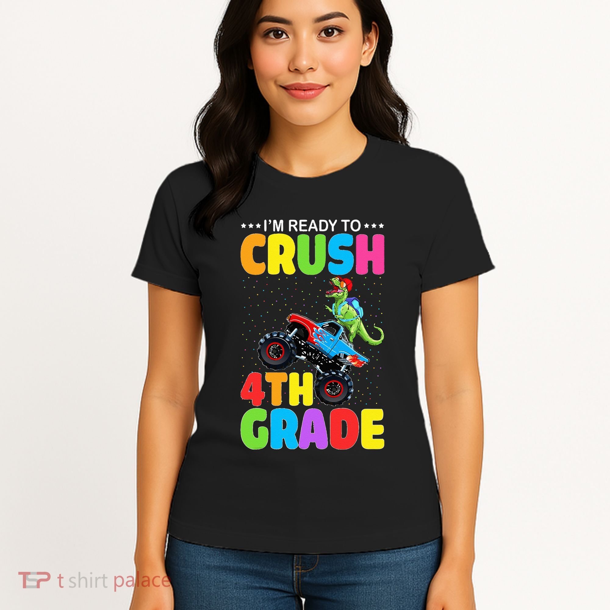 Crush 4th Grade Dinosaur Monster Truck Back to School Women's T-Shirt