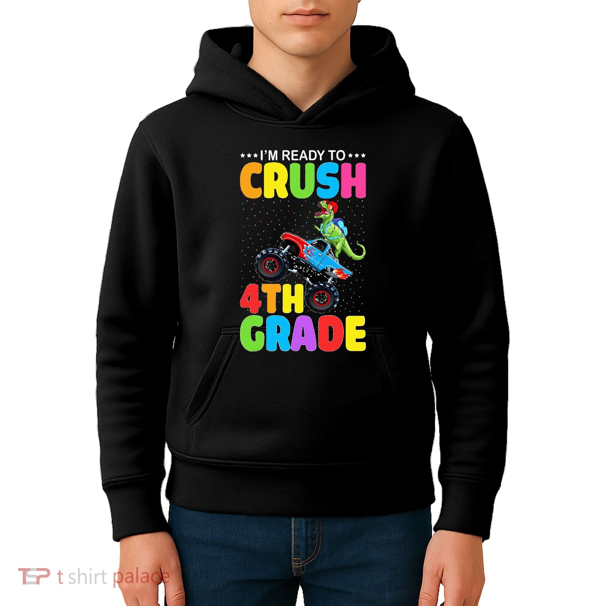Crush 4th Grade Dinosaur Monster Truck Back to School Kids Hoodie