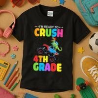 Crush 4th Grade Dinosaur Monster Truck Back to School Kids T-Shirt thumb 3