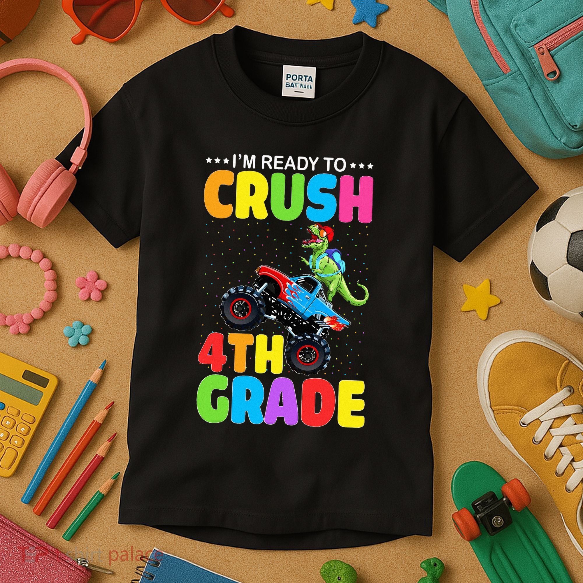 Crush 4th Grade Dinosaur Monster Truck Back to School Kids T-Shirt