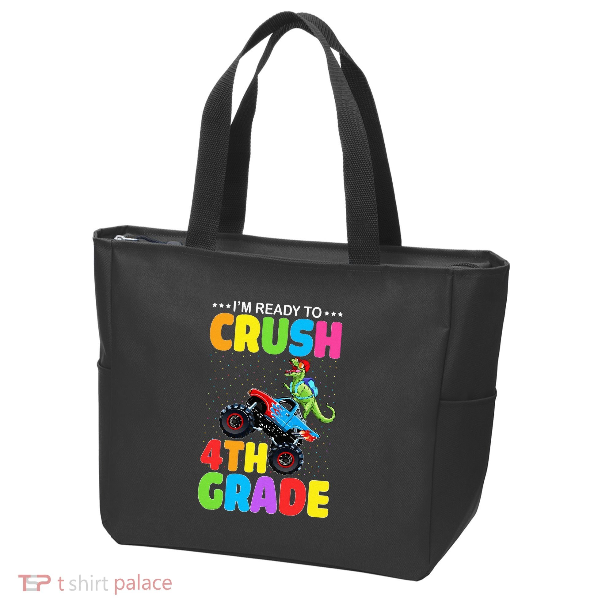 Crush 4th Grade Dinosaur Monster Truck Back to School Tote Bag