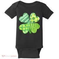 Cute 4 Leaf Clover Irish St Patricks Day Baby Bodysuit thumb 0