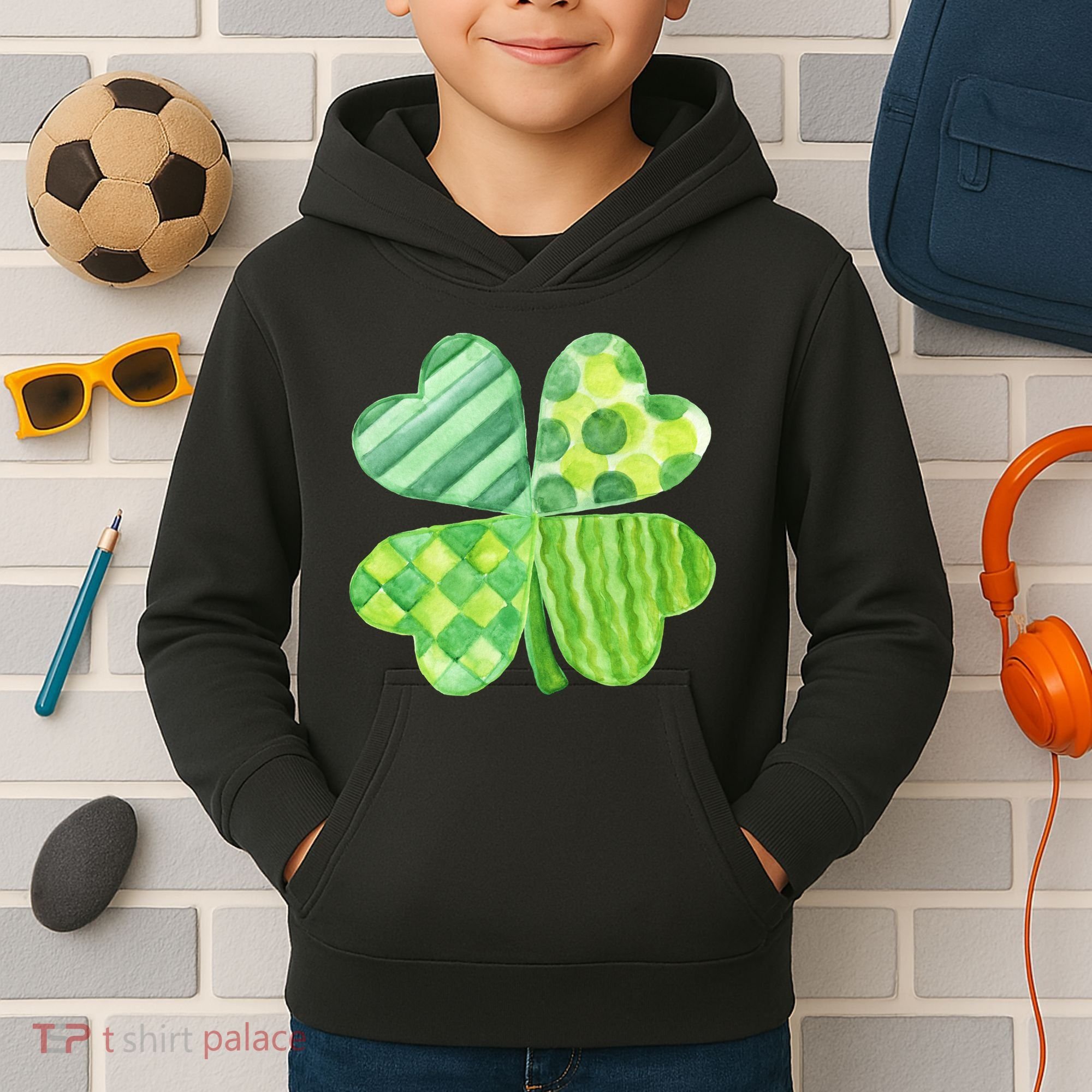 Cute 4 Leaf Clover Irish St Patricks Day Kids Hoodie