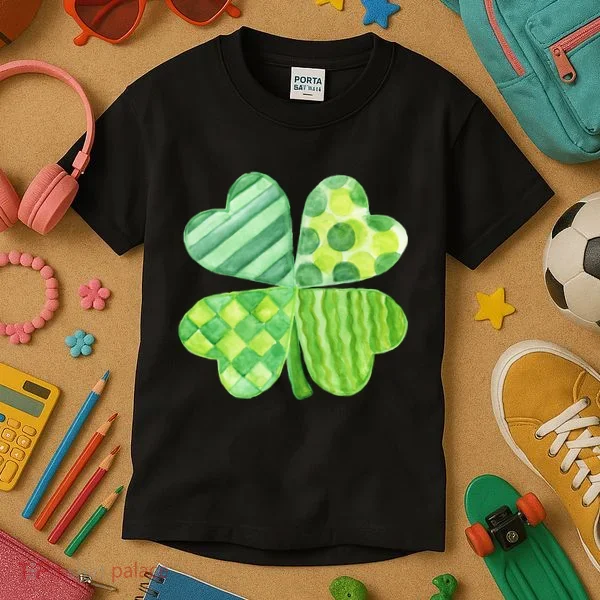 Cute 4 Leaf Clover Irish St Patricks Day Kids T-Shirt