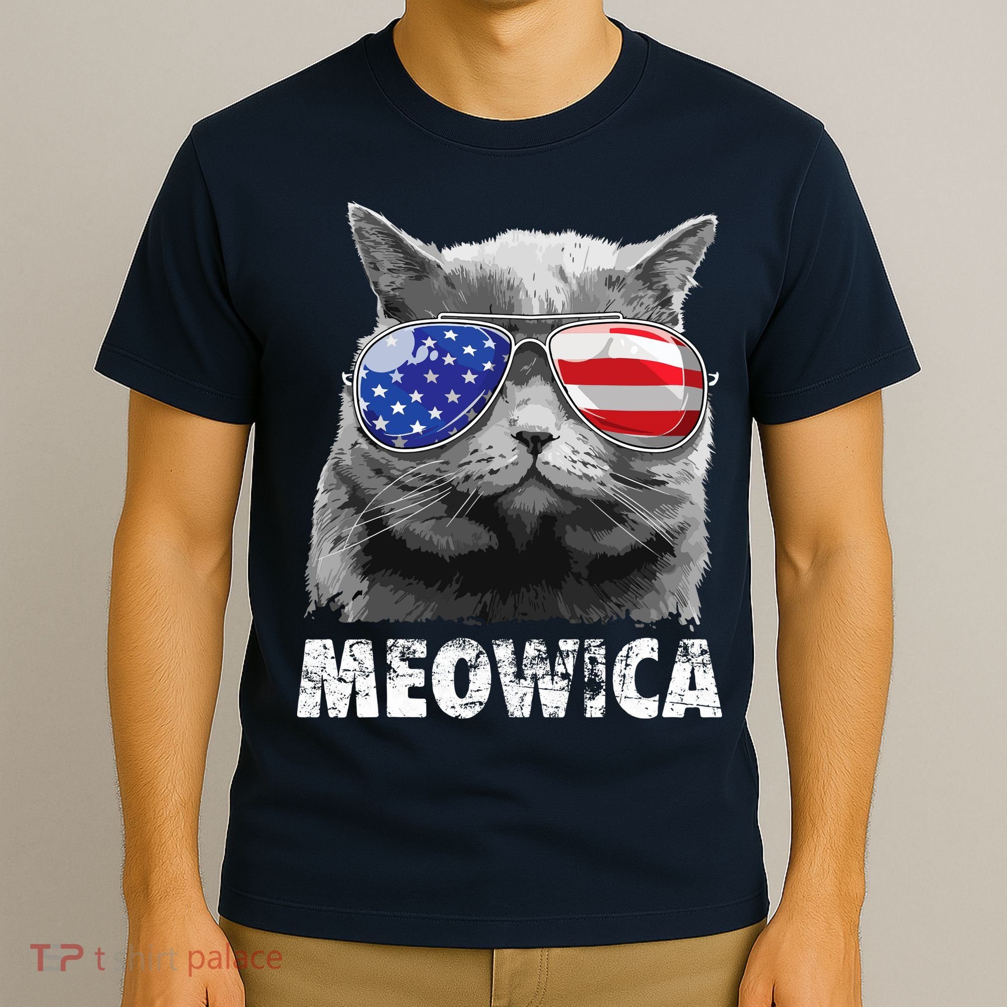 Cat 4th Of July Meowica Merica USA American Flag T-Shirt