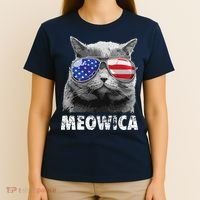 Cat 4th Of July Meowica Merica USA American Flag T-Shirt thumb 4