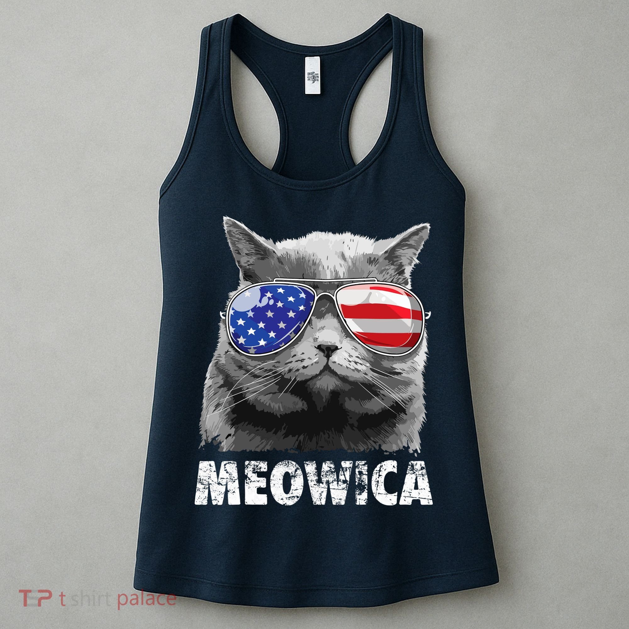 Cat 4th Of July Meowica Merica USA American Flag Women's Tank Top