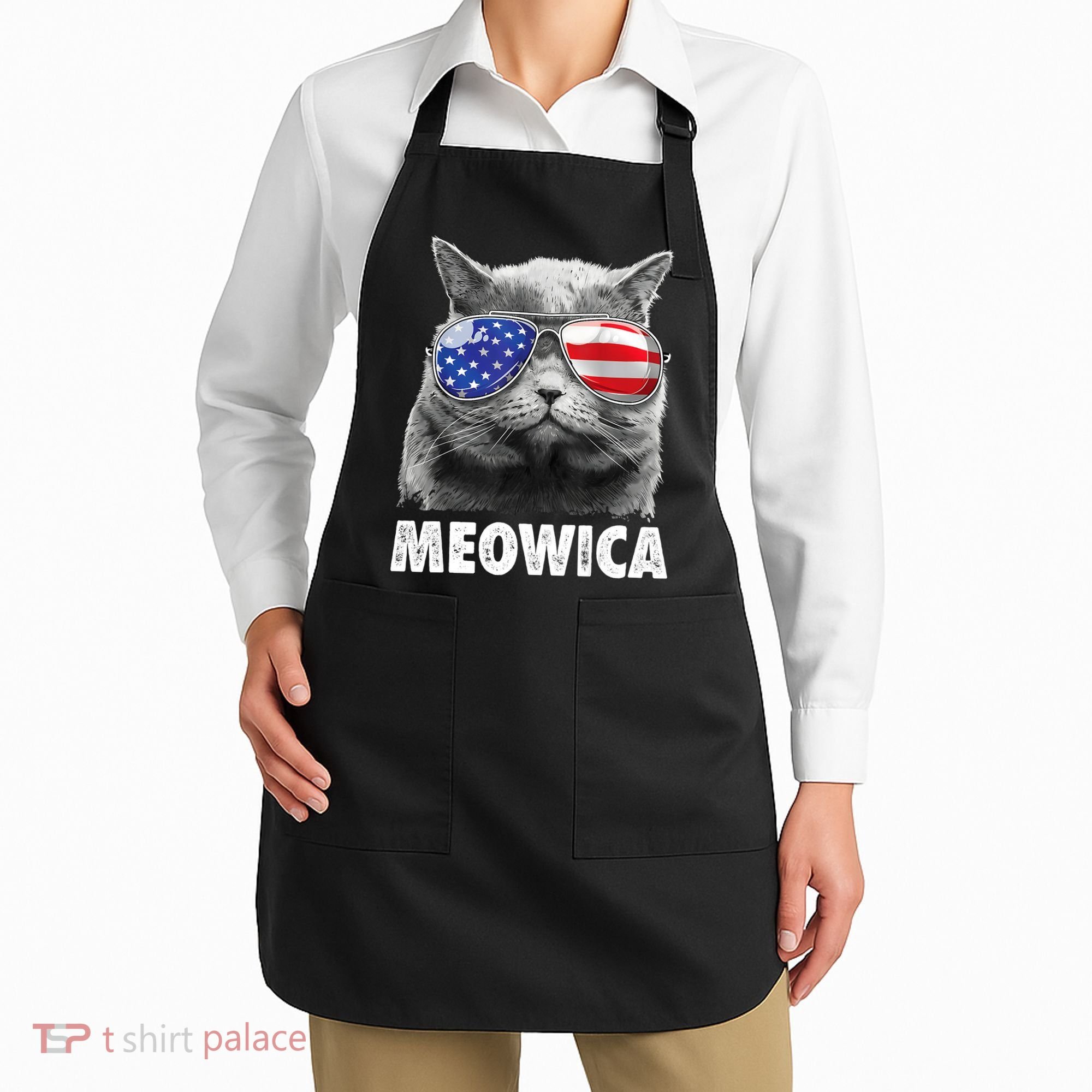 Cat 4th Of July Meowica American Flag Sunglasses Apron