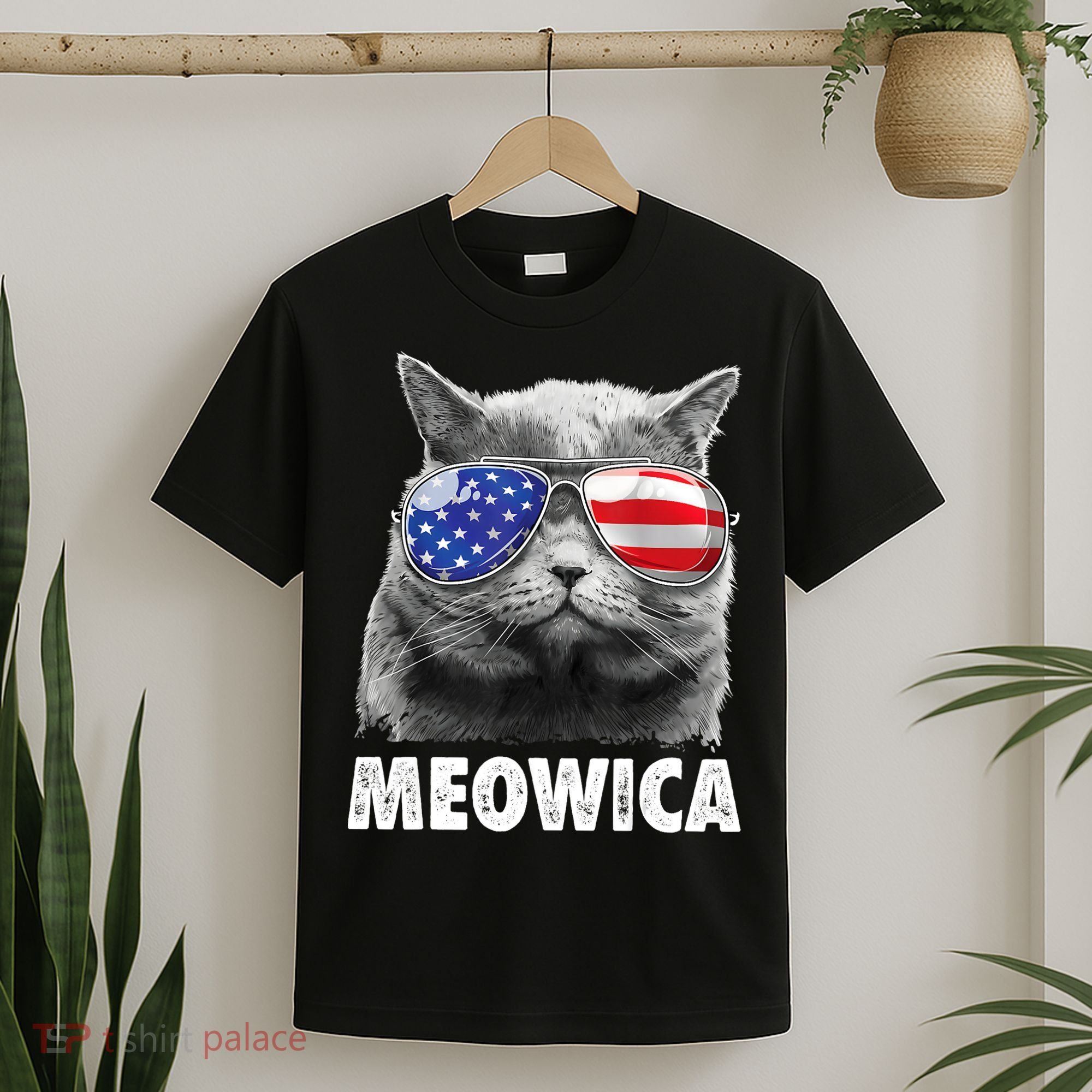 Cat 4th Of July Meowica American Flag Sunglasses T-Shirt