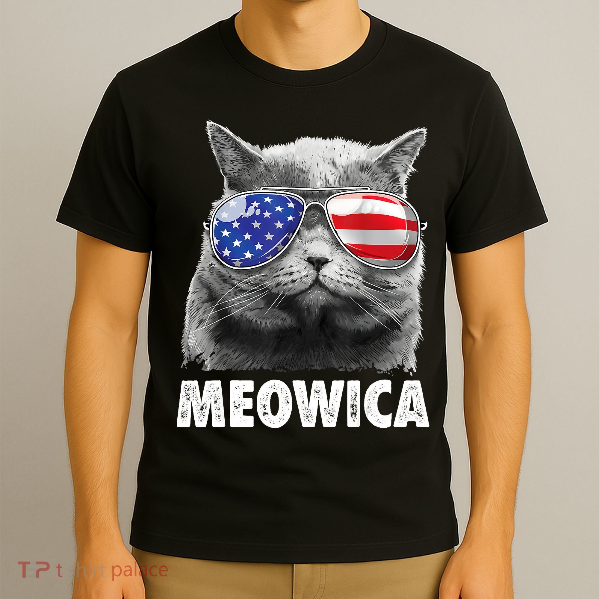Cat 4th Of July Meowica American Flag Sunglasses T-Shirt