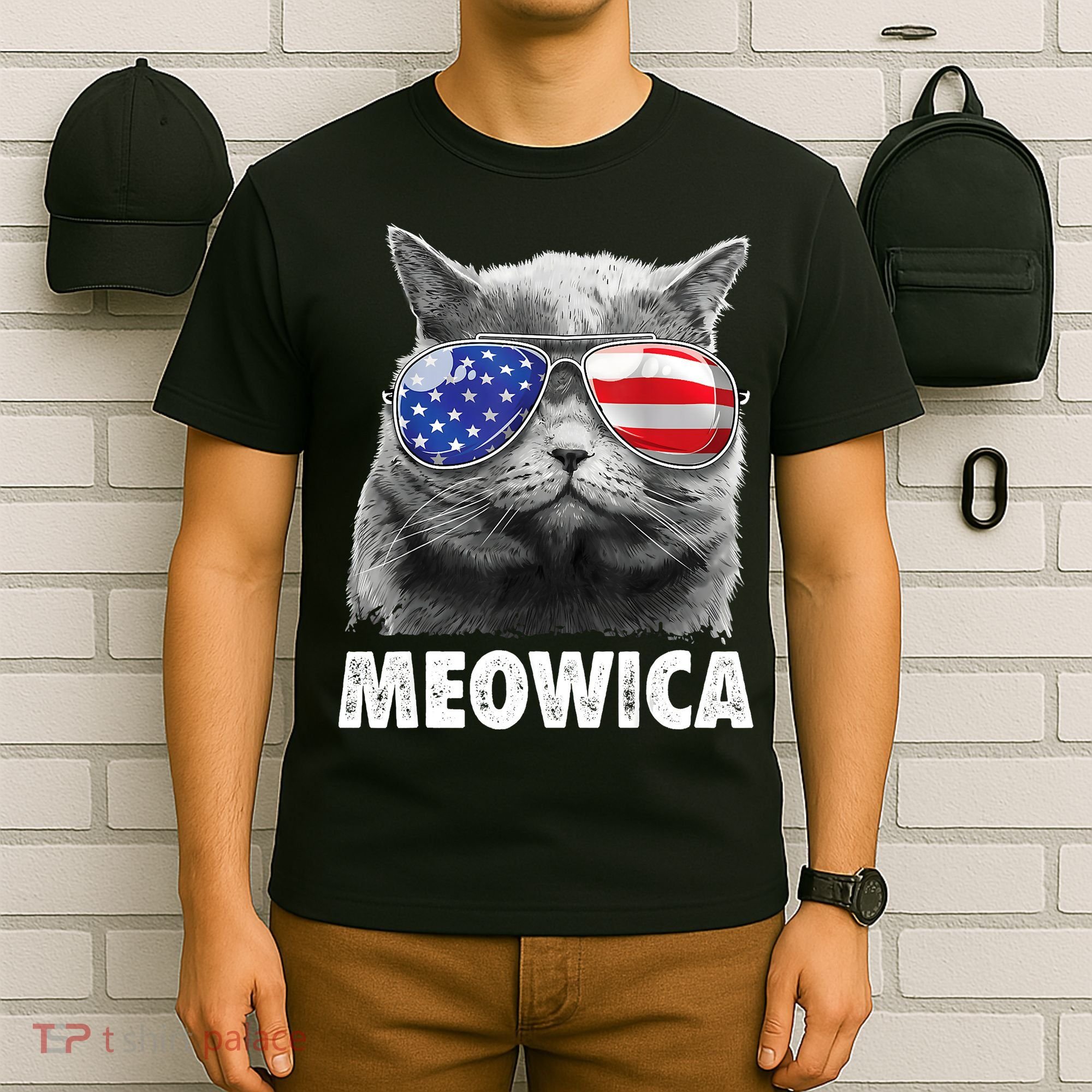 Cat 4th Of July Meowica American Flag Sunglasses T-Shirt