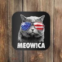 Cat 4th Of July Meowica American Flag Sunglasses Coaster thumb 0
