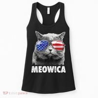 Cat 4th Of July Meowica American Flag Sunglasses Women's Tank Top thumb 0