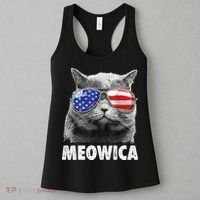 Cat 4th Of July Meowica American Flag Sunglasses Women's Tank Top thumb 3