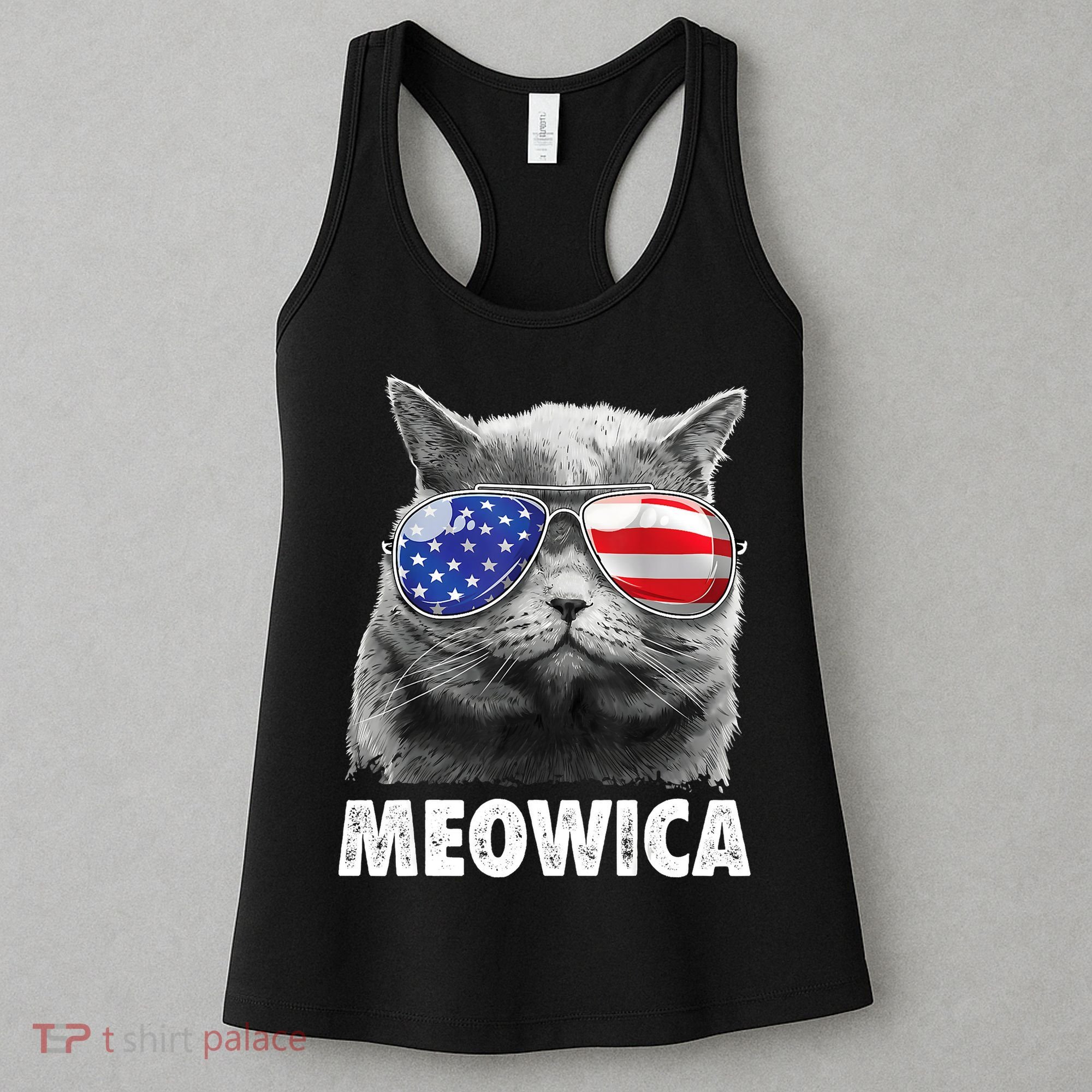 Cat 4th Of July Meowica American Flag Sunglasses Women's Tank Top